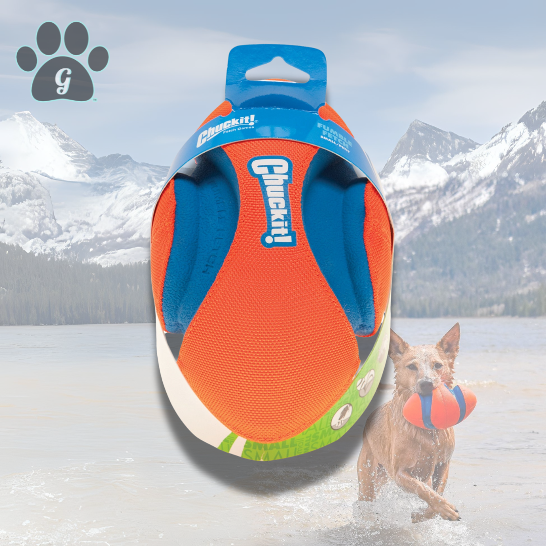 Chuckit! Fumble Fetch Football Shaped Dog Toy - Small 7-Inch, Durable Canvas Rubber