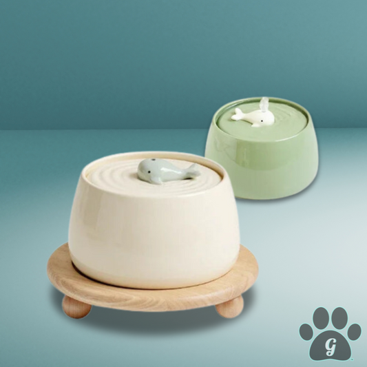 ceramic pet water fountain shown with or without stand