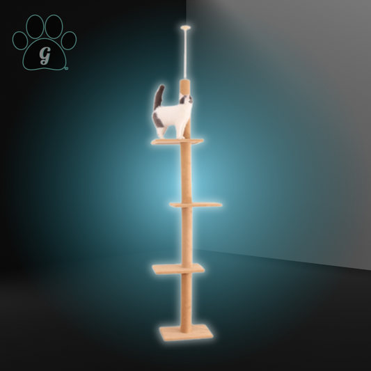 beige dark gray multilevel cat tower with adjustable height