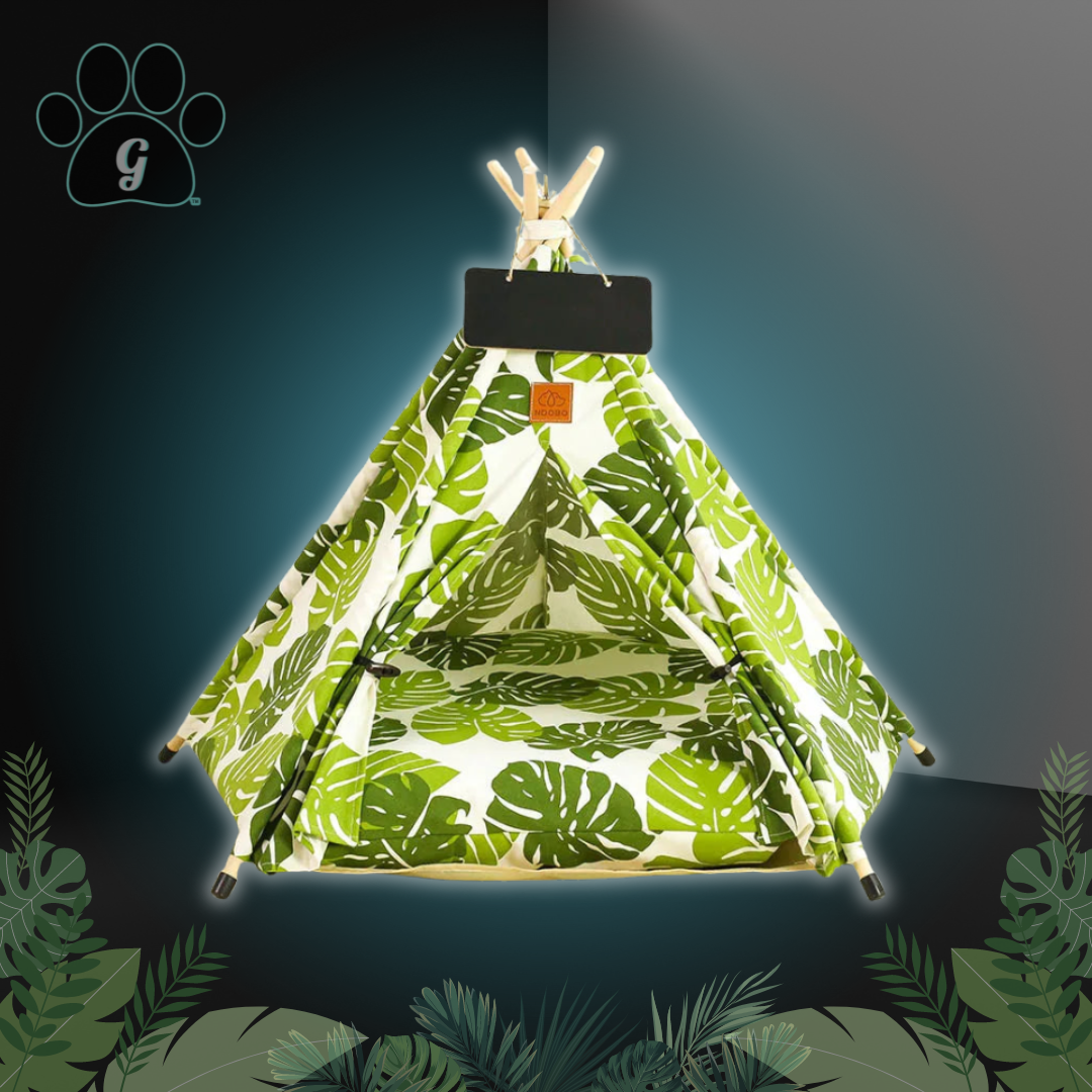 pet tipi tent NDOBO 5-Sided Tropical Leaves Small Pet Tipi Tent