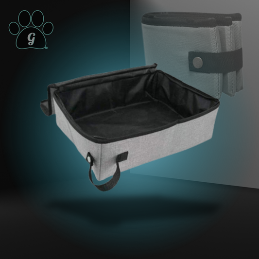 gray portable litter box with black inner lining