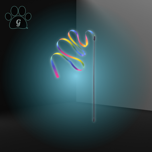 handheld rainbow ribbon cat teaser wand toy
