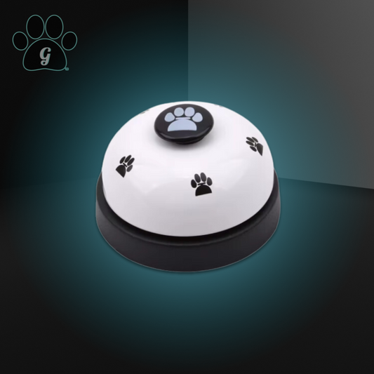 dog training button in white with black accents