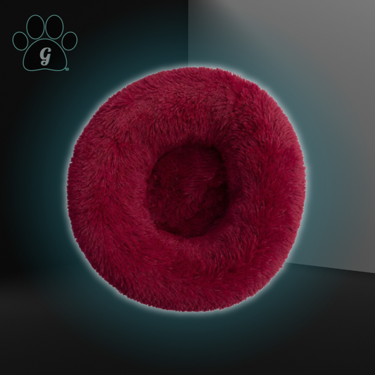 wine red plush pet donut bed