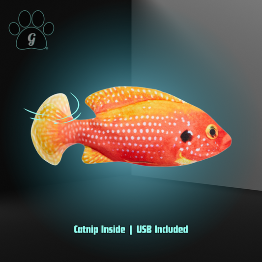 red interactive fish toy with flopping tail
