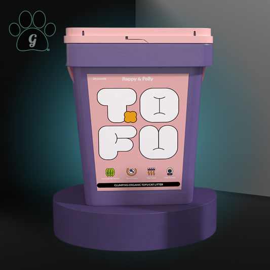 tofu litter in a purple tub