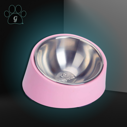 pink stainless steel angled pet bowl