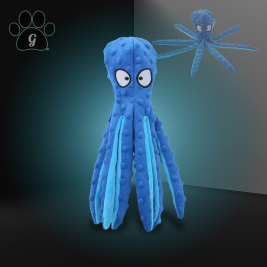 blue plush squeaking octopus dog toy