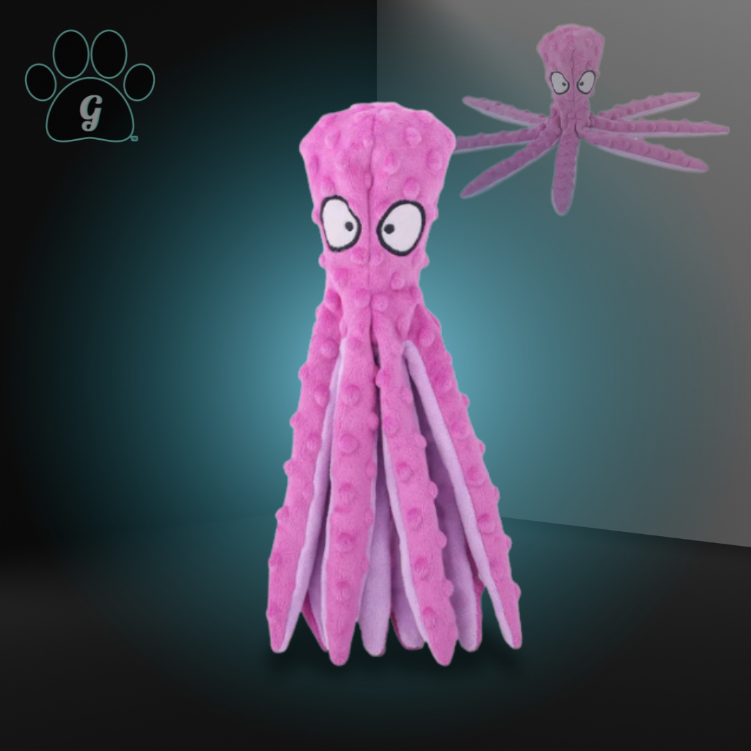 lavender plush squeaking octopus dog toy