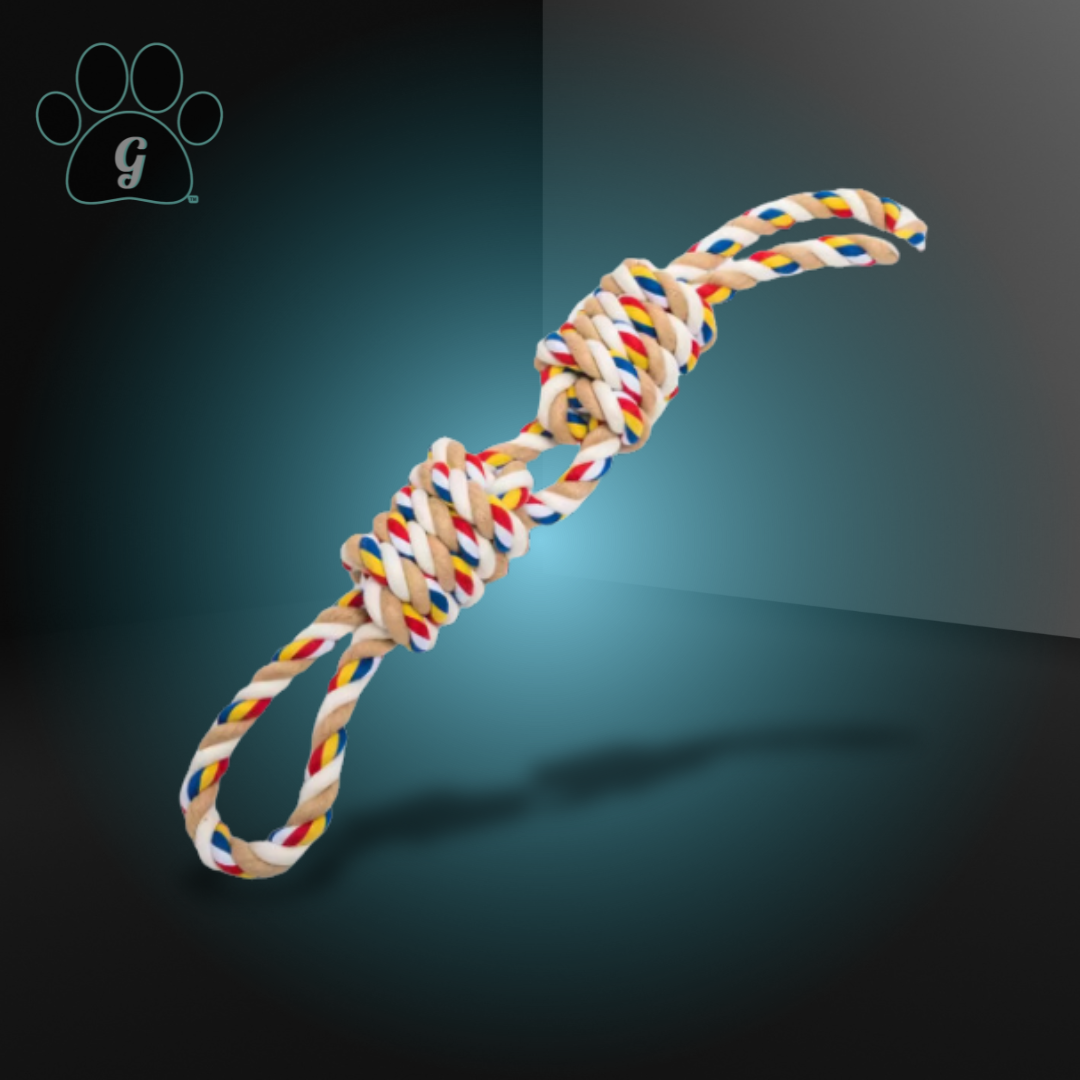 multicolor braided rope toy with looped ends