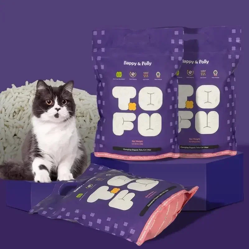 tofu litter in a purple package