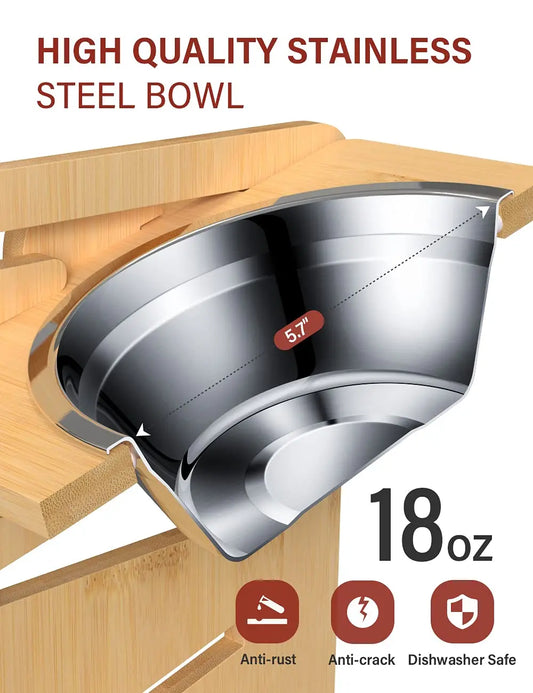 SZKOSTON Adjustable Ergonomic Dog Bowl with Bamboo Stand