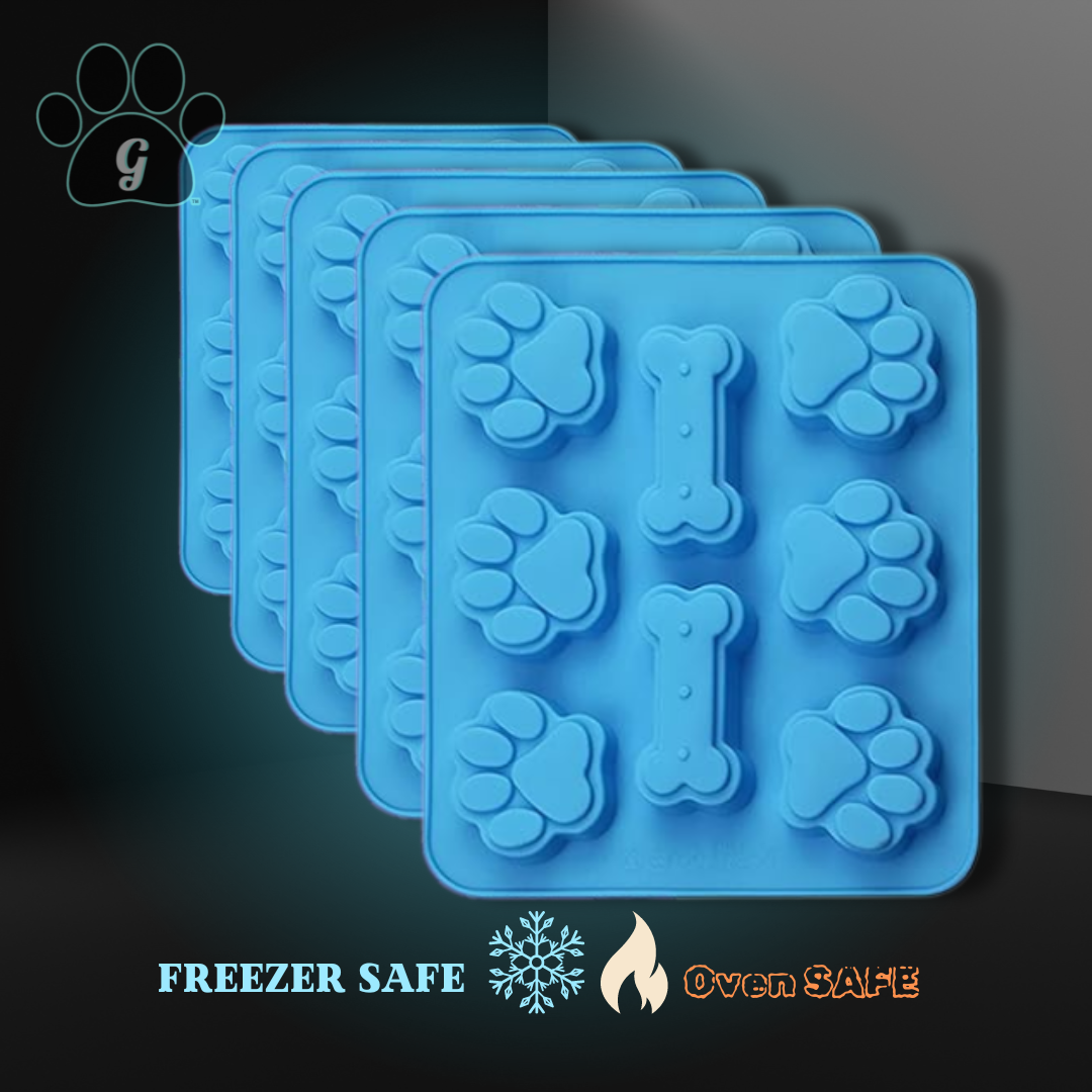 5 blue silicone dog treat molds