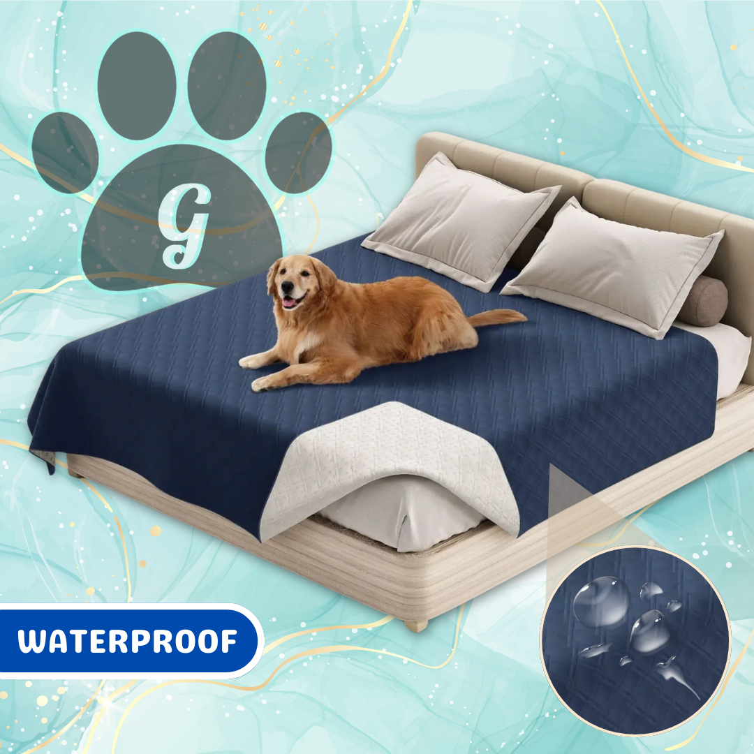 navy blue quilted waterproof bed pet cover