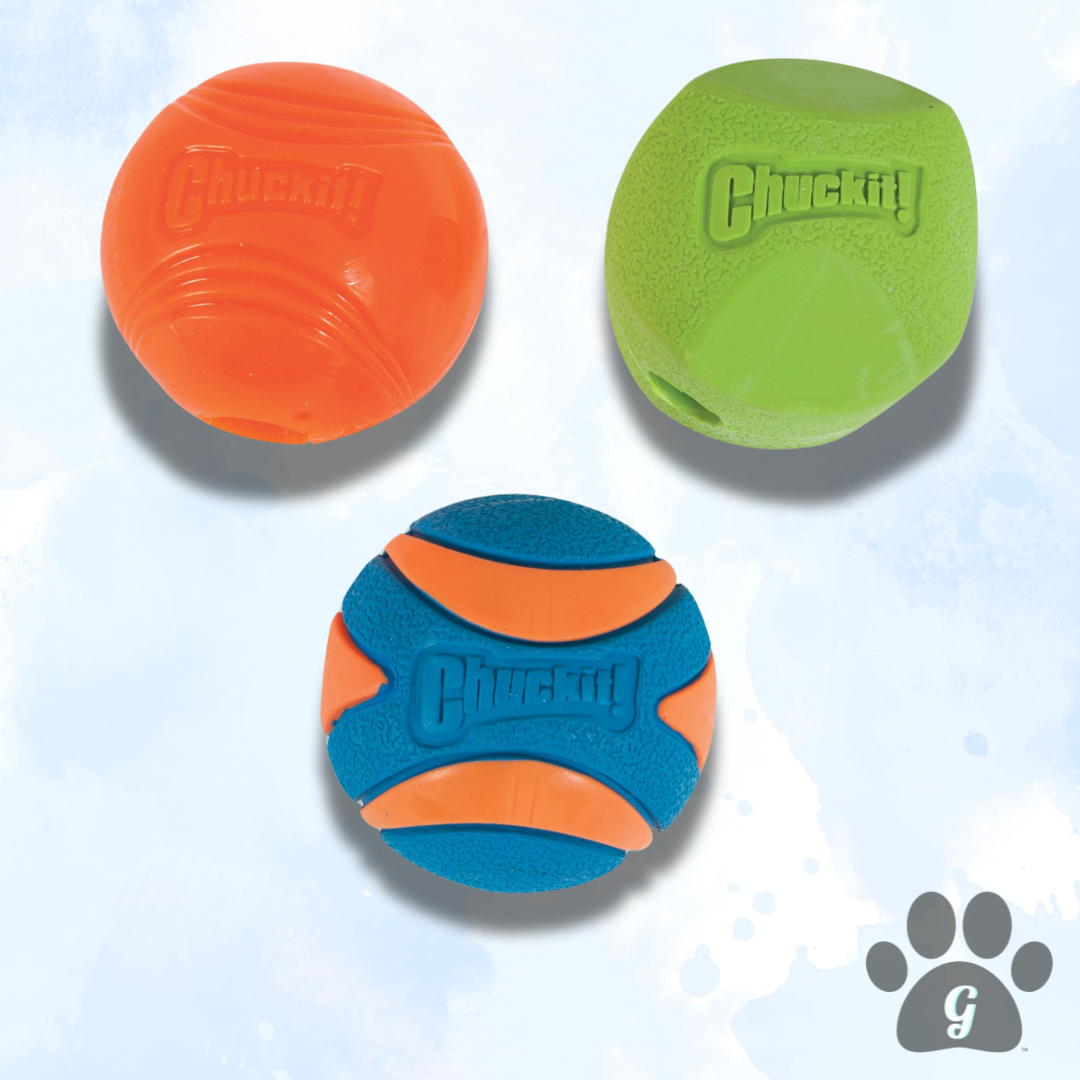 three pack of assorted dog ball toys