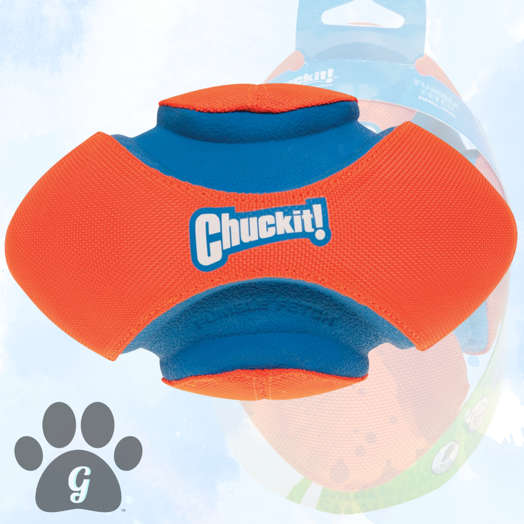 orange football dog toy