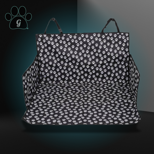 SUV or Van trunk pet carrier in black with white paw prints
