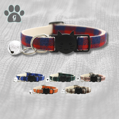 flannel cat collar with bell available in multiple colors