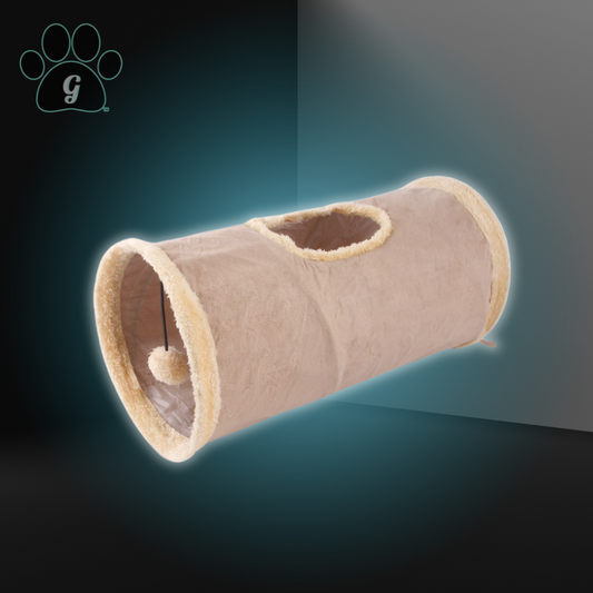 beige plush cat tunnel toy