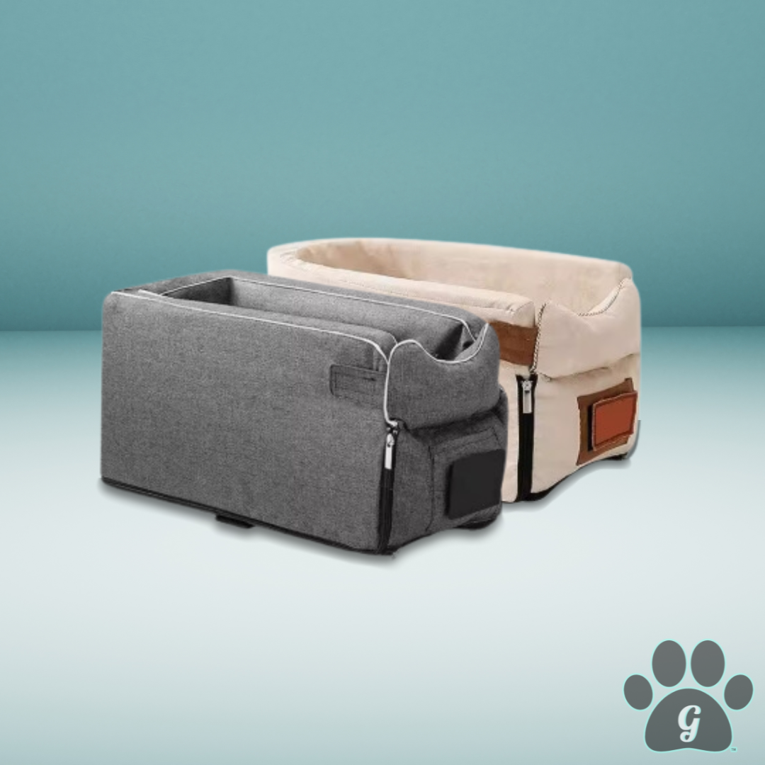 automotive center console pet carrier shown in 2 colors