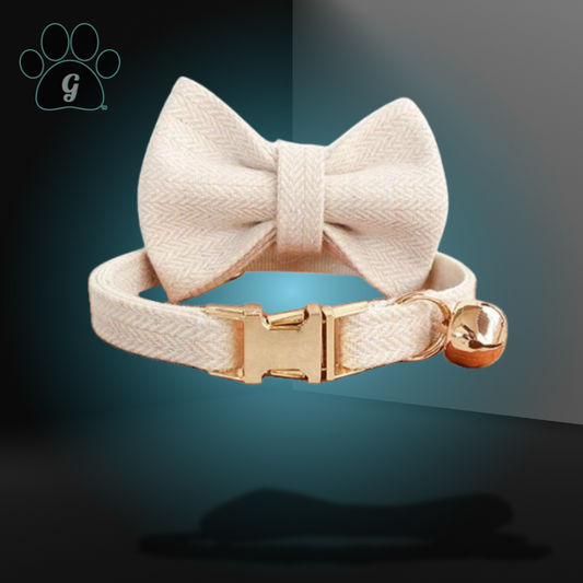 cat bowtie collar in chevron print with metal buckle and bell