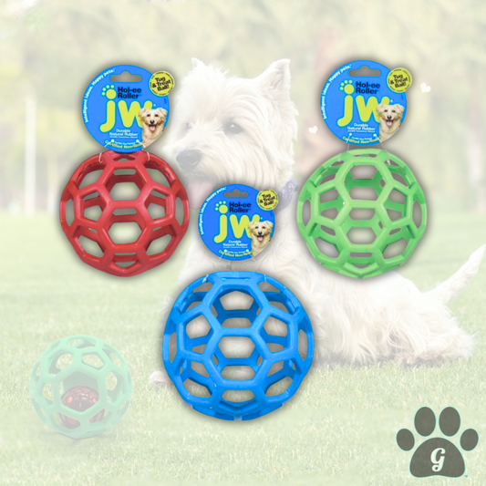 flexible puzzle ball dog chew toy available in multiple sizes and colors