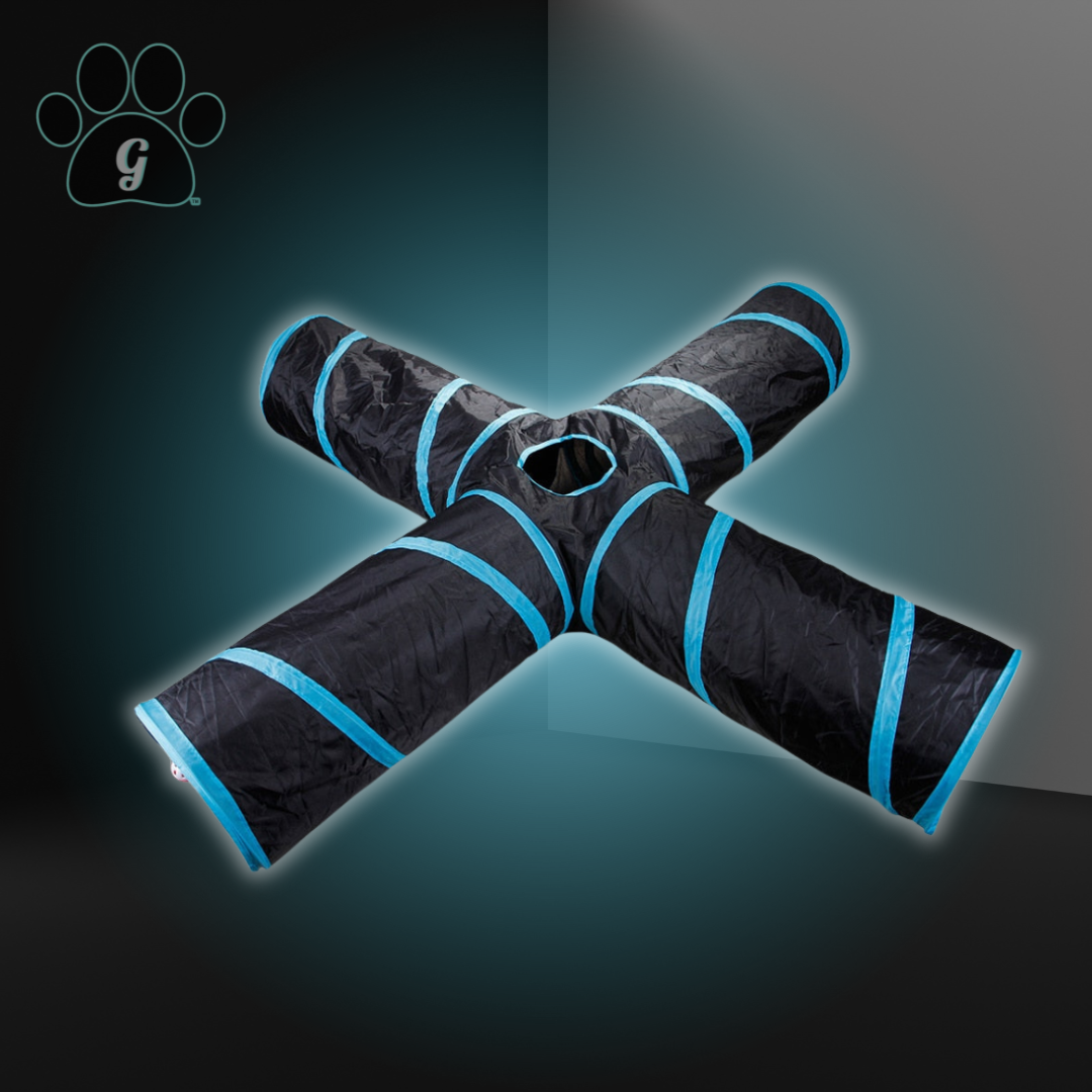 black and blue 4 way cat tunnel toy