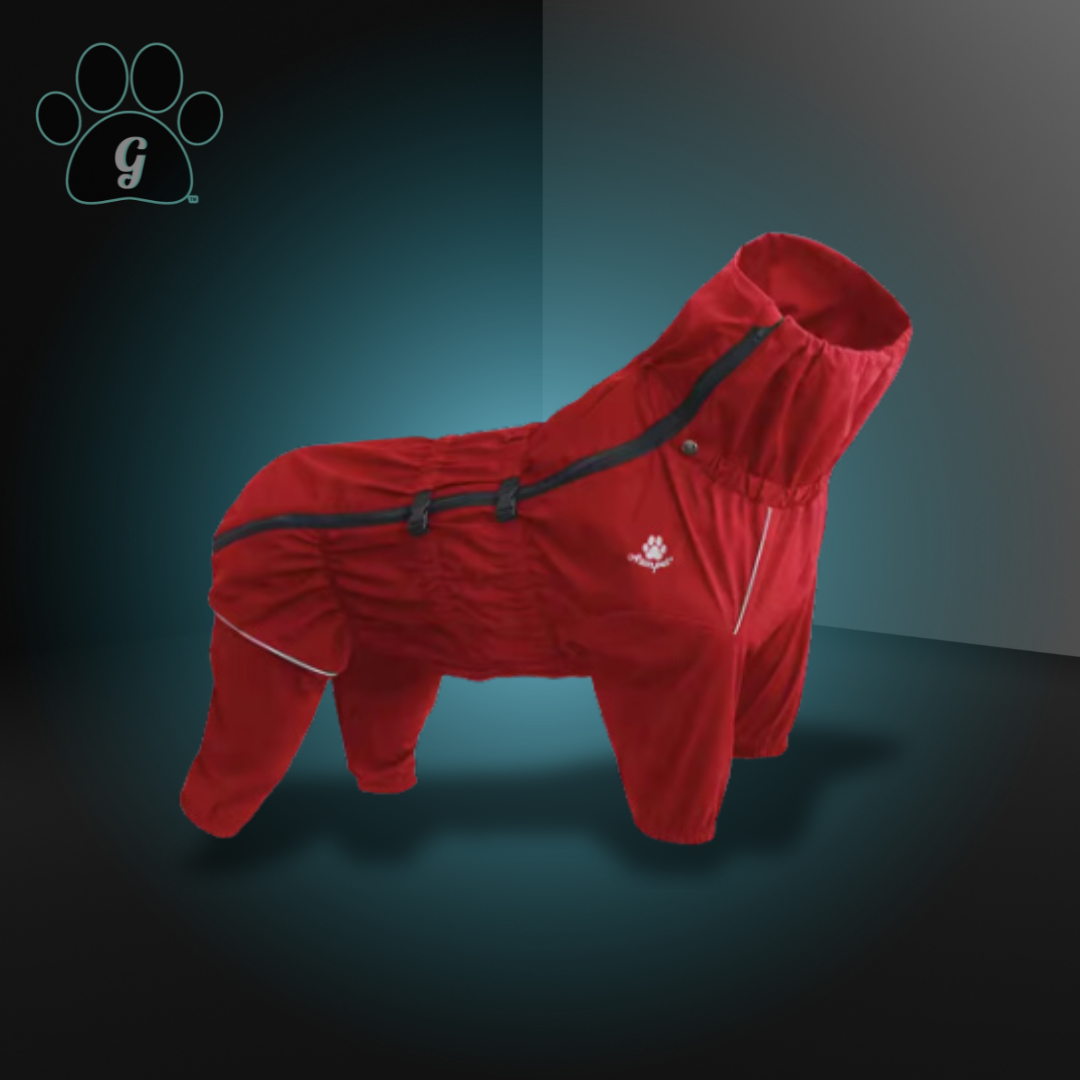 red full body waterproof dog coat