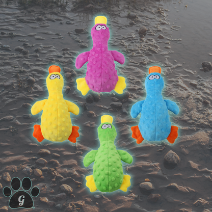 plush platypus dog toy available in 4 colors