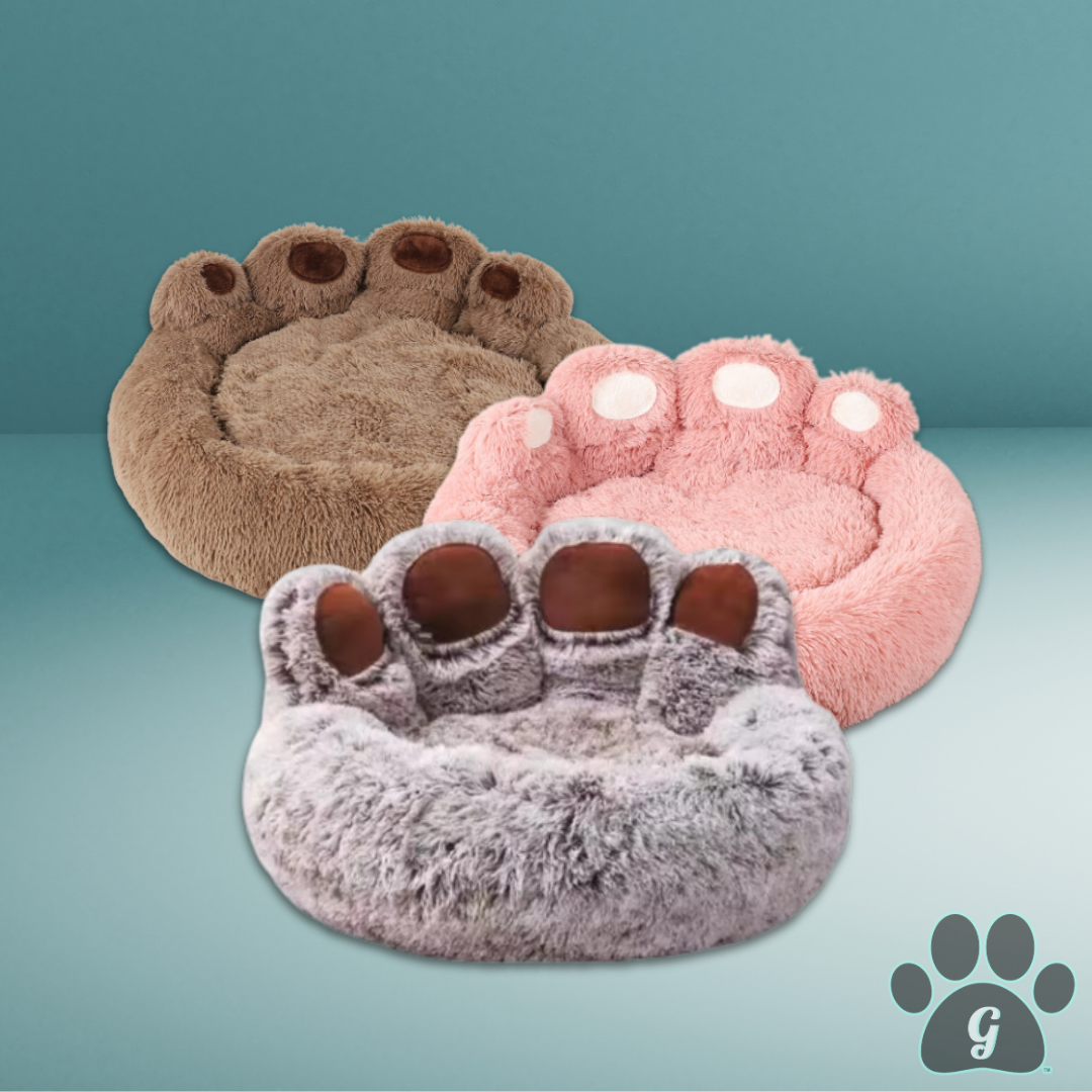 paw shaped dog bed available in three colors