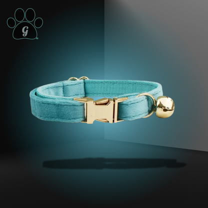 blue cat collar with metal buckle and bell