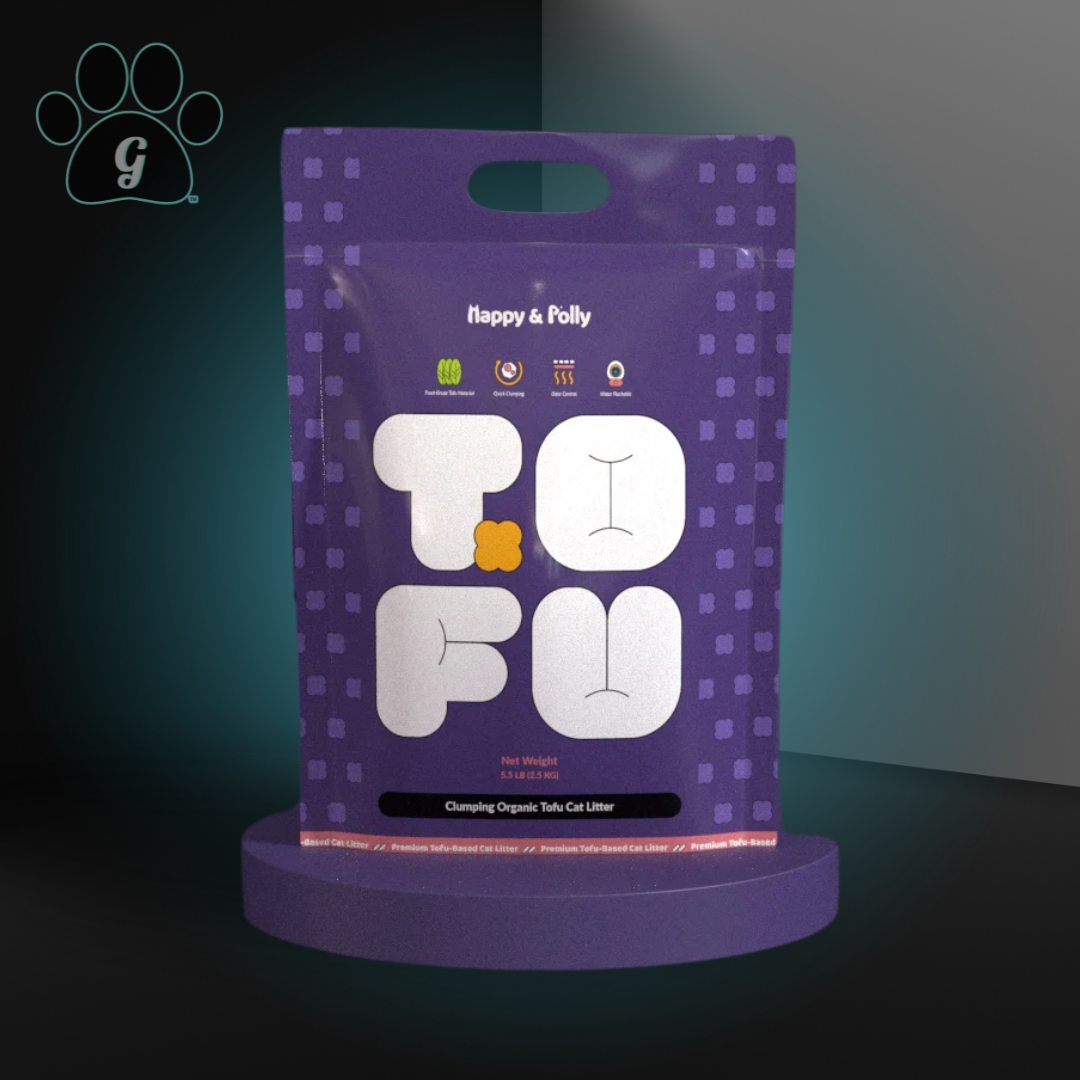 tofu litter in a purple package