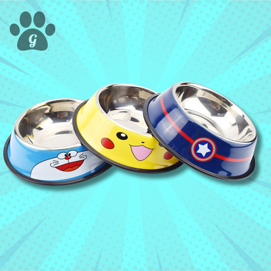 JIREN Cartoon Print Stainless Steel Pet Food Bowl