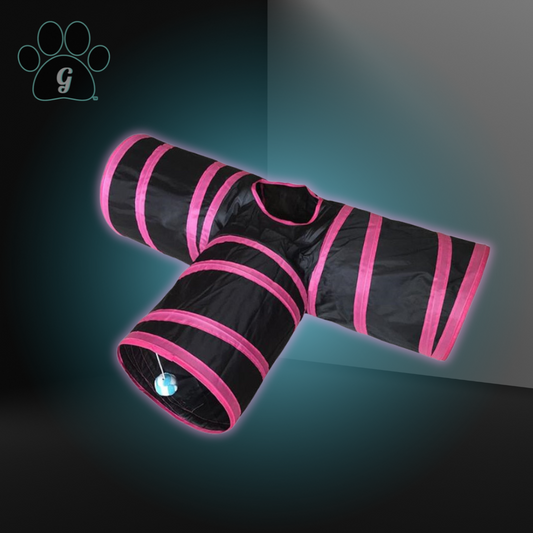 black and pink 3 way cat tunnel toy