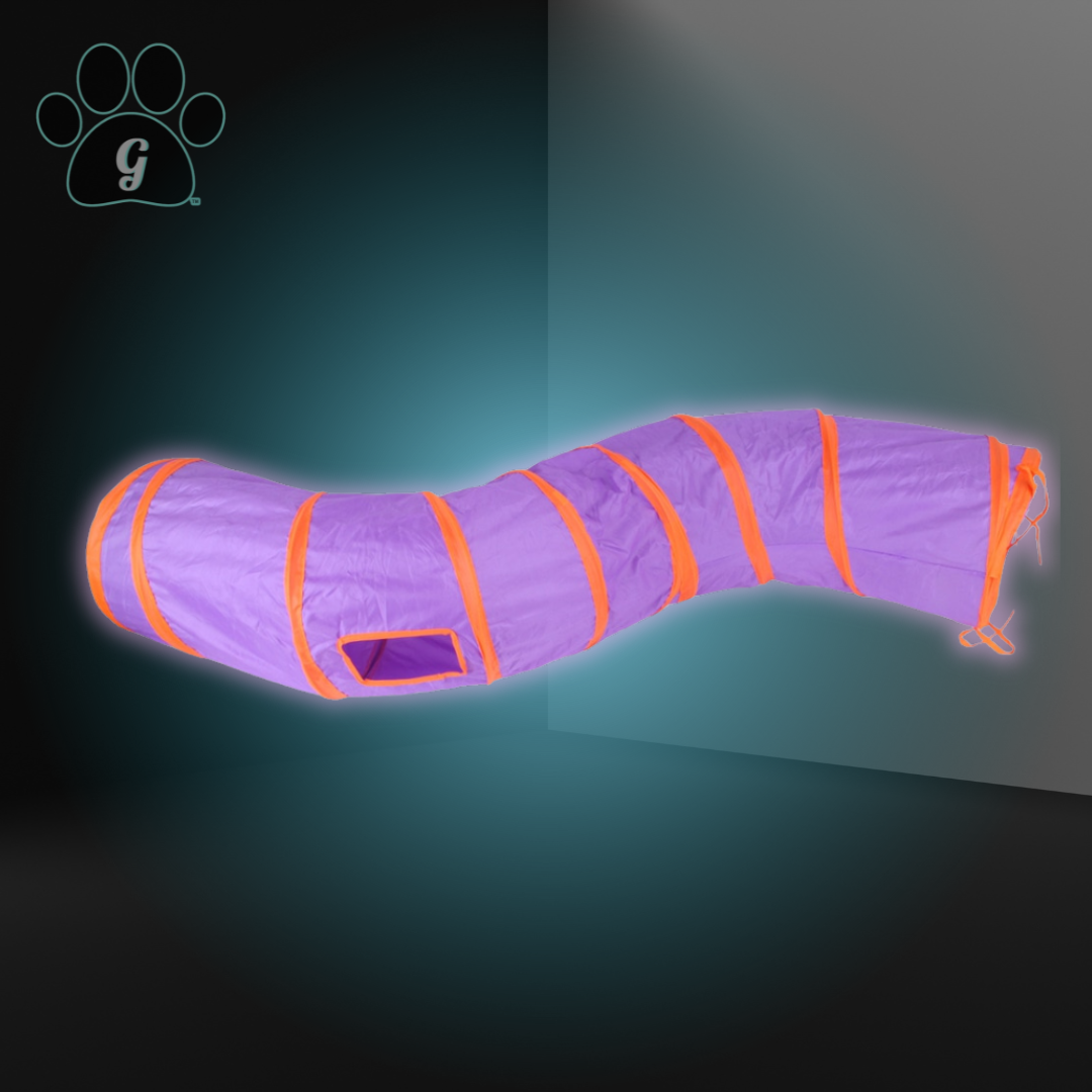 purple and orange cat tunnel toy