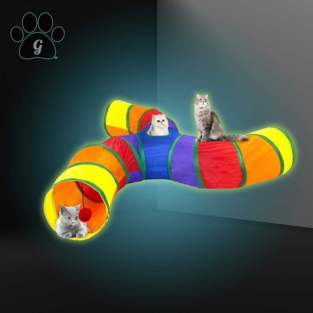 multicolor 3 way curved cat tunnel toy