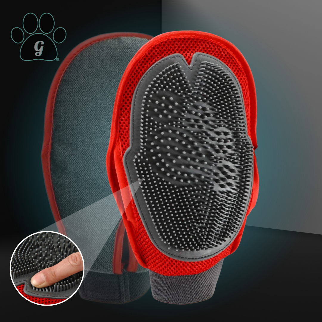 red pet grooming mitt