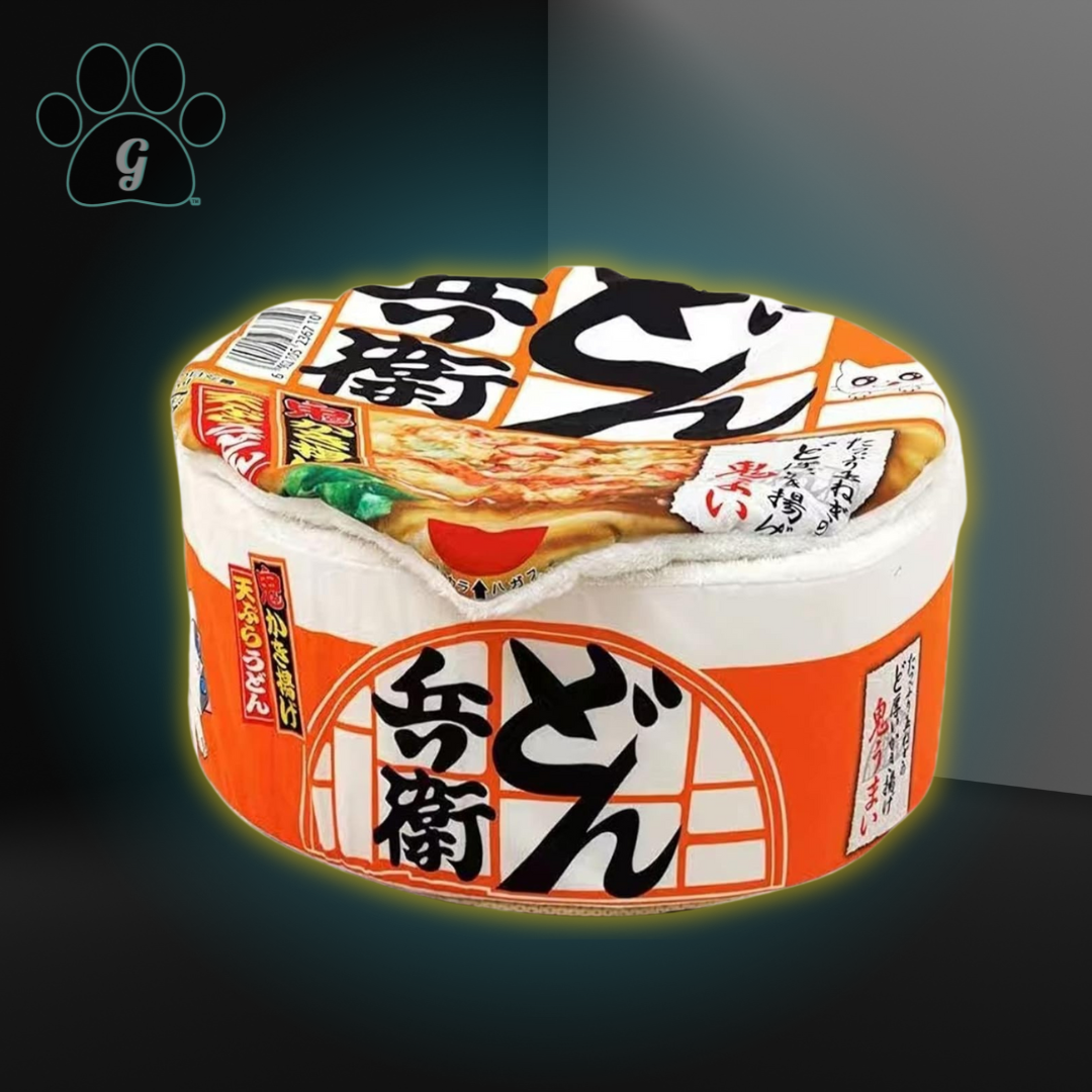 white and orange imitation ramen cat bed