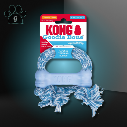 extra small blue Kong Goodie Bone with rope puppy chew toy