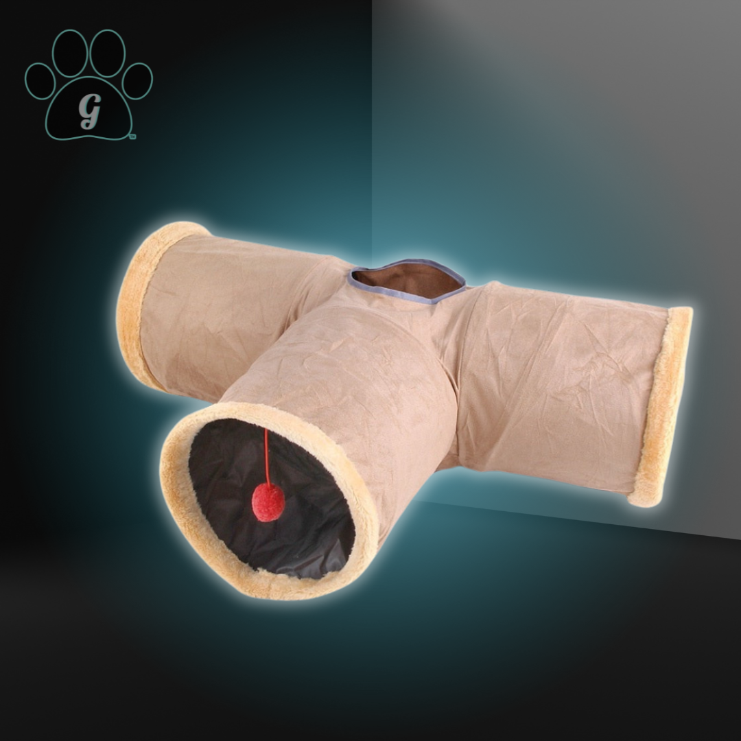 beige 3 way plush cat tunnel