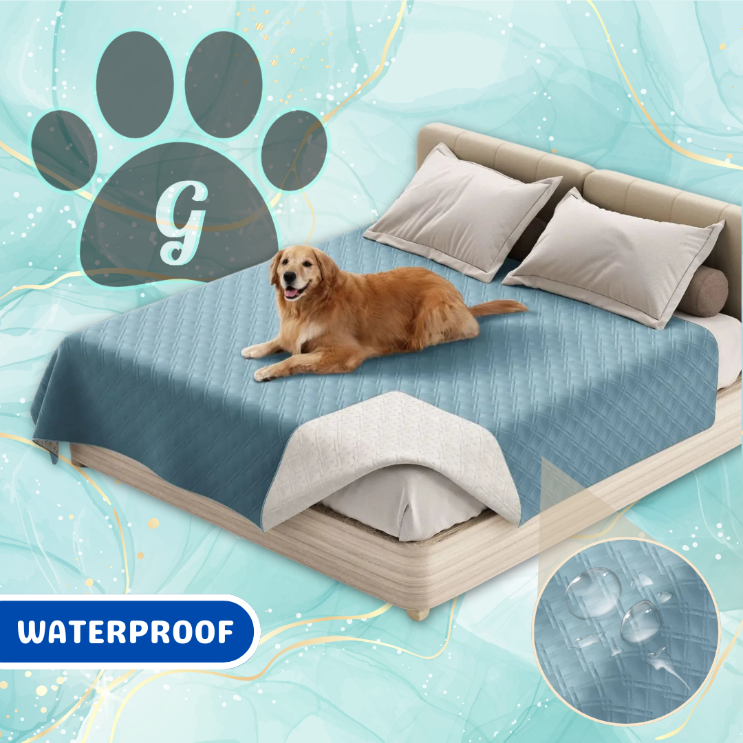 blue quilted waterproof bed pet cover