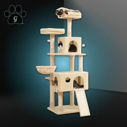 beige multilevel cat condo tower