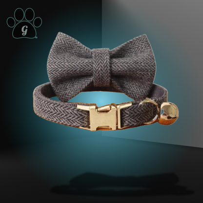 cat bowtie collar in chevron print with metal buckle and bell