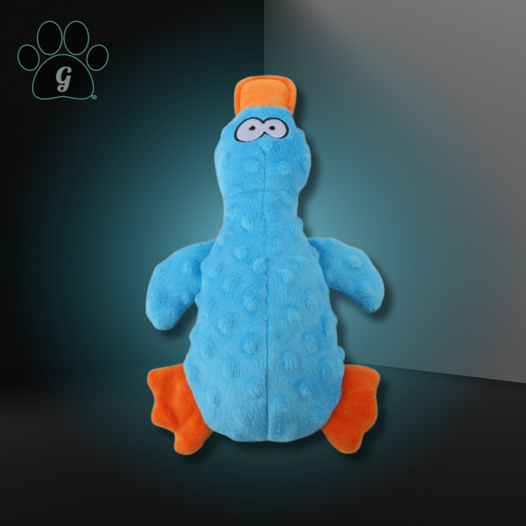 blue plush platypus dog toy