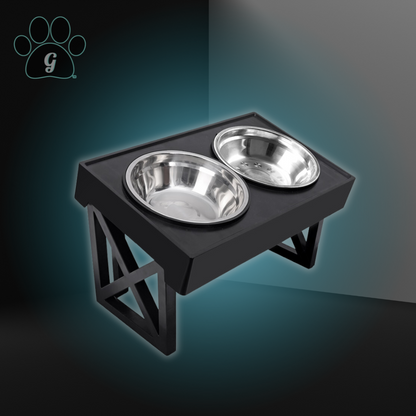 elevated and angled pet feeding set with stainless steel bowls