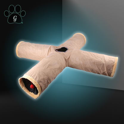 beige 4 way plush cat tunnel toy