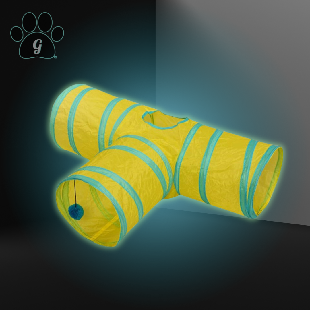 yellow and green 3 way cat tunnel toy