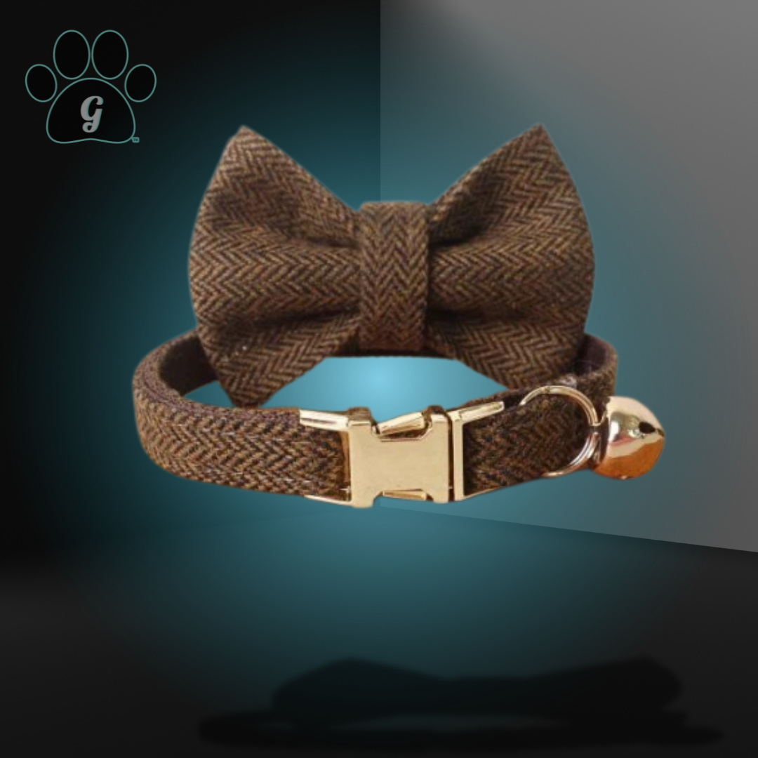 cat bowtie collar in chevron print with metal buckle and bell