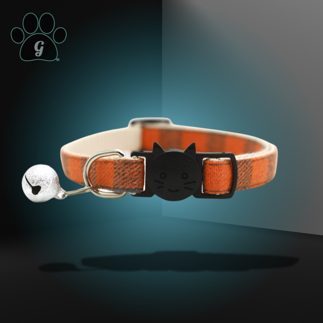 orange flannel cat collar with bell