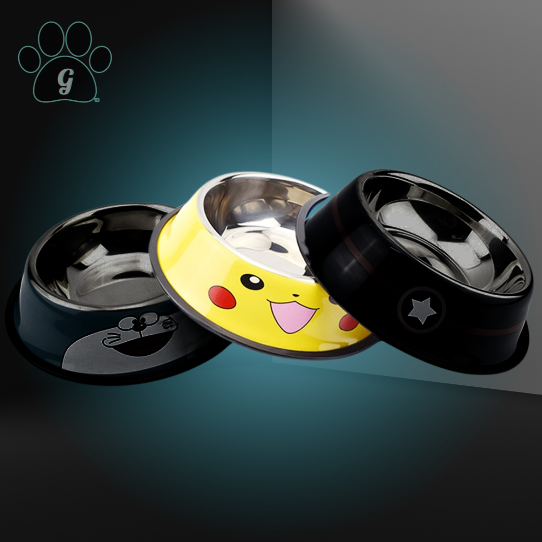 JIREN Cartoon Print Stainless Steel Pet Food Bowl